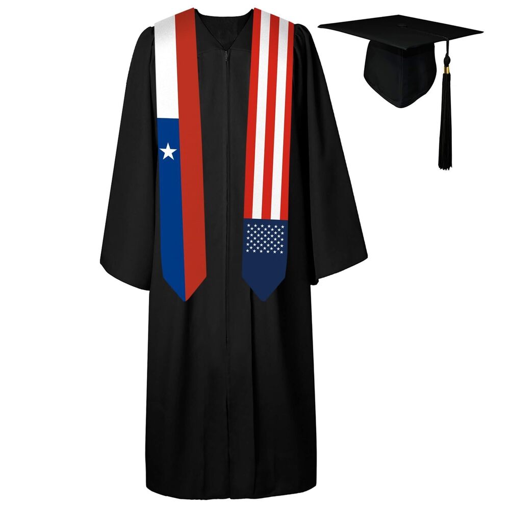 9304 72 Inch Chile Flag and USA Flag Graduation Sash Unisex Adults
